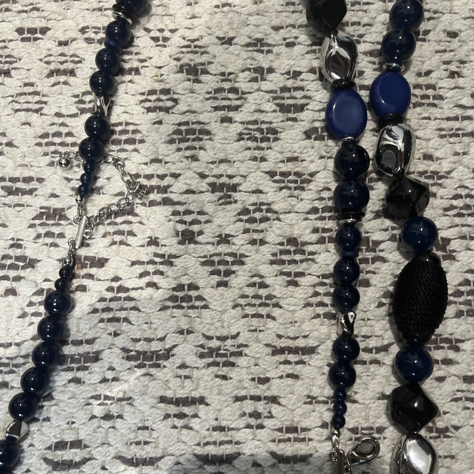 Two Chico's 34” Necklace Chunky Blue & Black Beads and Bracelets! - Image 3 of 4