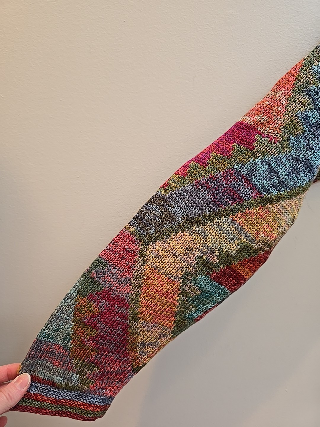 PERUVIAN CONNECTION Multicolor Patchwork Knit V N… - image 2