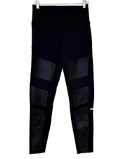 Alo Yoga High Waist Moto Workout 7/8 Leggings Womens Sz XL Black Shiny Pintuck