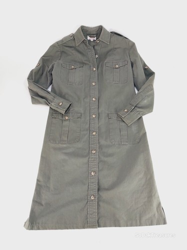 Vintage Abercrombie & Fitch Safari grün Hemdblusenkleid Baumwolle Canvas Größe 4