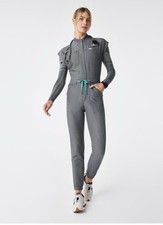 FIGS NWT Size Large Rafaela Cargo Scrub Jumpsuit, Graphite Grey With Mauve Tie