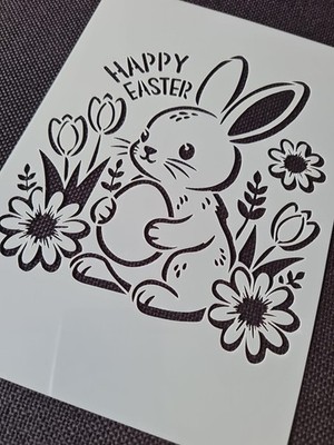 FROHE OSTERN Text Hase mit Ei Frühling Schablone Blumen Karten basteln Scrapbooking