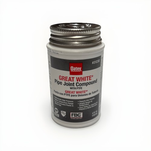 Oatey 31230 Pipe Thread Sealant 4 Fl Oz, Brush-Top Can, Great White Pipe Joint