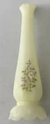 Fenton Custard Glass Hand Painted Bud Vase Signed 7 1/2”