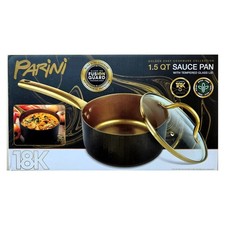 Parini 18K Golden Chef 1.5 Qt Sauce Pan Glass Lid Nonstick Induction New Sealed