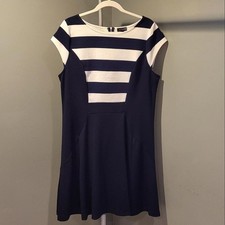 The Limited Striped Fit And Flare Dress, Size XL, Navy And White