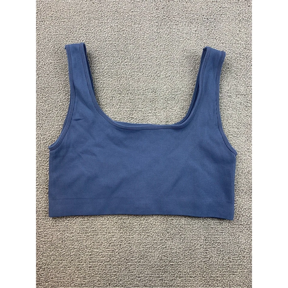 Conjunto de leggings sujetador deportivo acanalado azul medio activo para mujer Foto 3 de 4