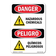 Hazardous Chemicals Bilingual ANSI Danger Sign Metal Plastic Decal