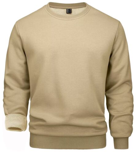 Mens Long Sleeve Crewneck Sweatshirt Casual Warm Fleece Lined Pullover Spring US