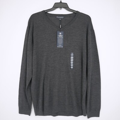 Hart Schaffner Marx Men's Sweater V Neck 2XT Gray Solid Merino Wool NWT $99.50