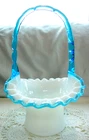 FENTON"MINT+PERF~1940s~SRC~7"BASKET"AQUA CREST"VTG"GLASS+A $4 SHP SP
