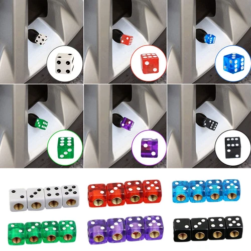 4pcs Metal Dice Wheel Valve Stem Tire Cap Trims For Car/Bike/Truck Dust