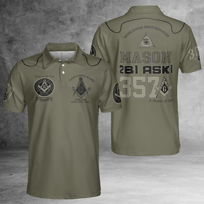 Custom Lodge Name Number Your Name Mason Look To The East 3D Polo Shirt S-5XL