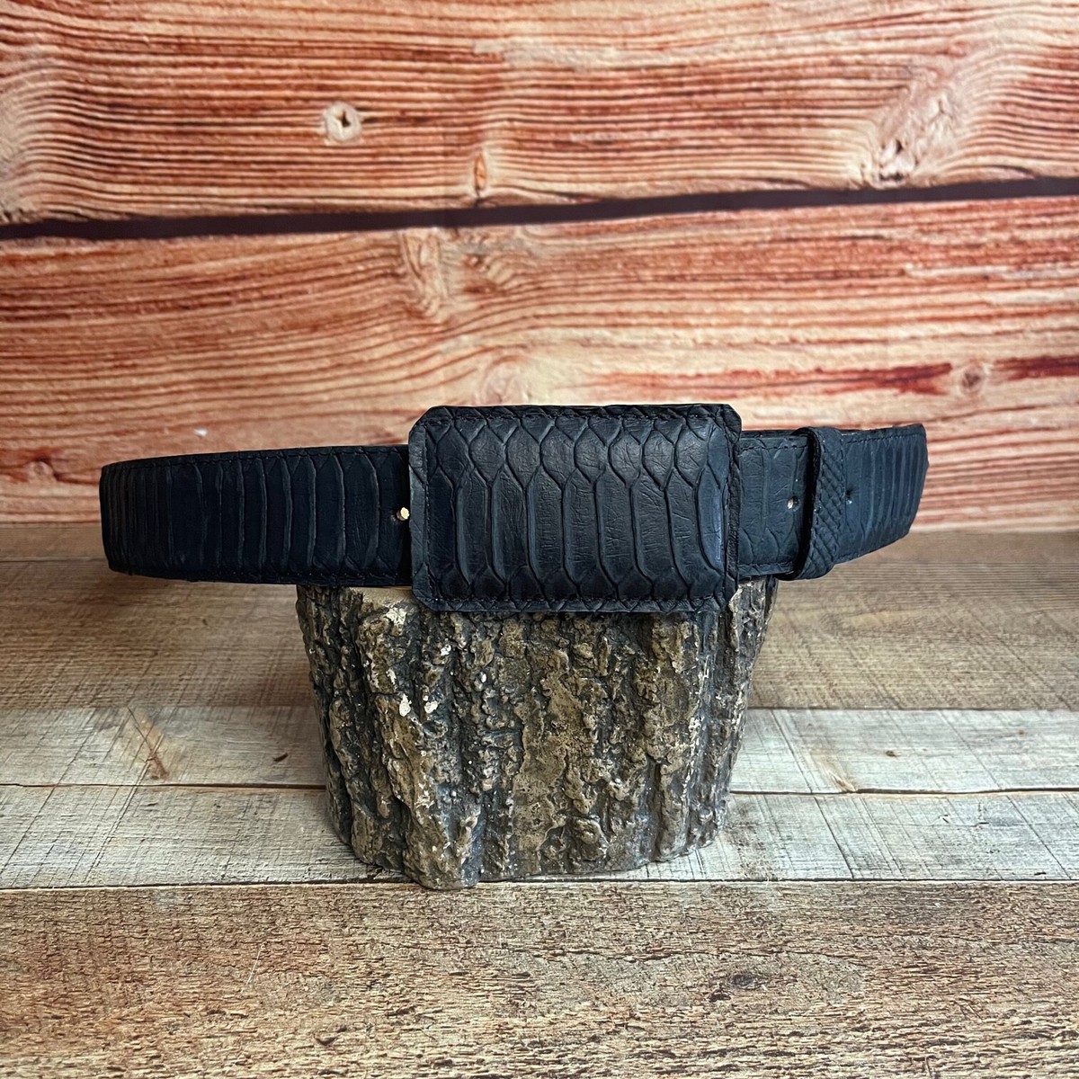 Men's Western Cowboy Snake Python Print Black Belt Cinto Impresa