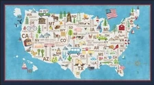 Blank Quilting Stateside Map Panel Blue Cotton Fabric By The Yard