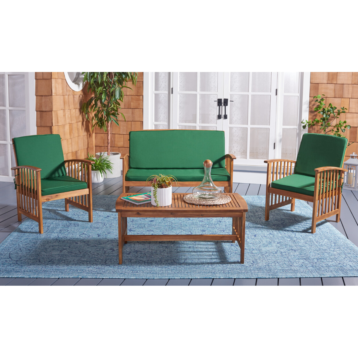 SAFAVIEH Outdoor Collection Rocklin 4Piece Patio Set Natural/Green