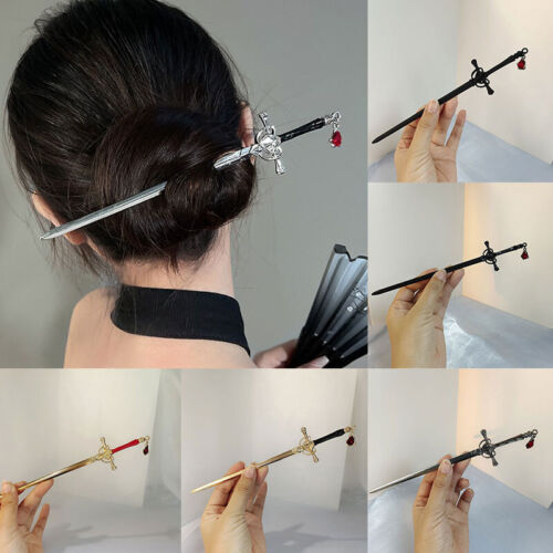 Chinese Hairpins Sword Shape Hair Stick Ruby Pendant Vintage Chopstick Headdress - Photo 1 sur 28