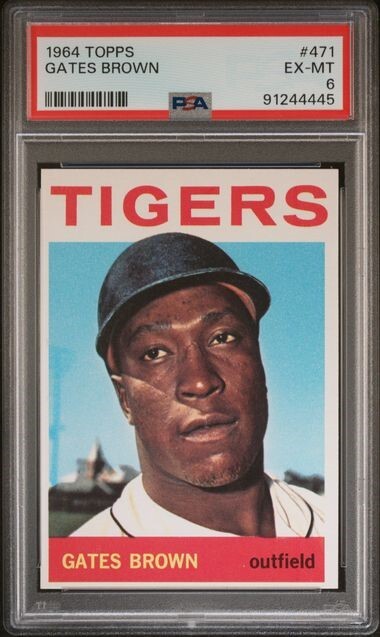 1964 TOPPS BASEBALL DETROIT TIGERS GATES BROWN RC ROOKIE CAR #471 EX-MT PSA 6