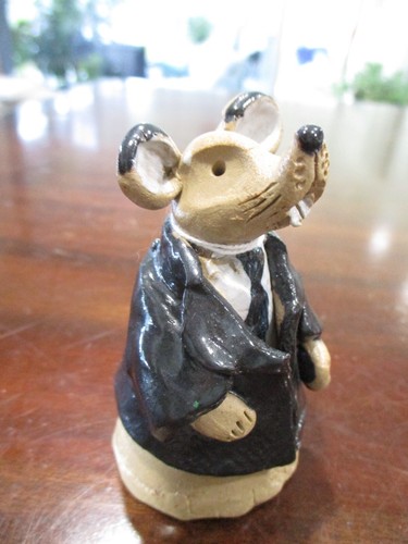 artist made of clay hand painted rat figure mouse figure black tie and jacket