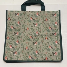 Tesco Robin Tote Bag Robins Pine Tree Berries Holiday Christmas Green New