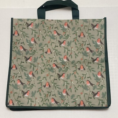 #ad #ad Tesco Robin Tote Bag Robins Pine Tree Berries Holiday Christmas Green New $24.99