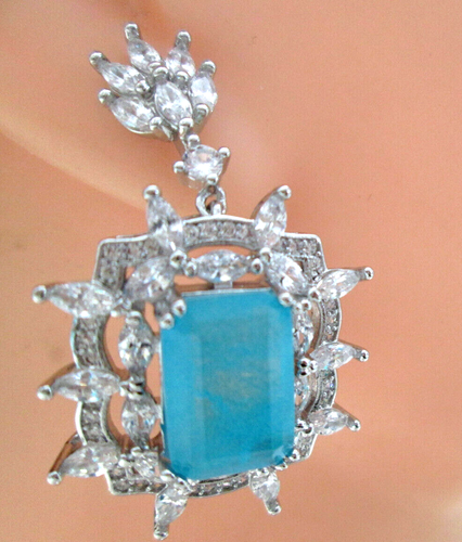 Paraiba Brazilian gemstone lab created diamond ladies luxury Earring - Picture 9 of 12