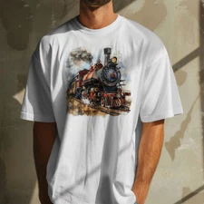 Watercolor Steam Train T-Shirt, Vintage Locomotive Tee, Train Lover Retro Train