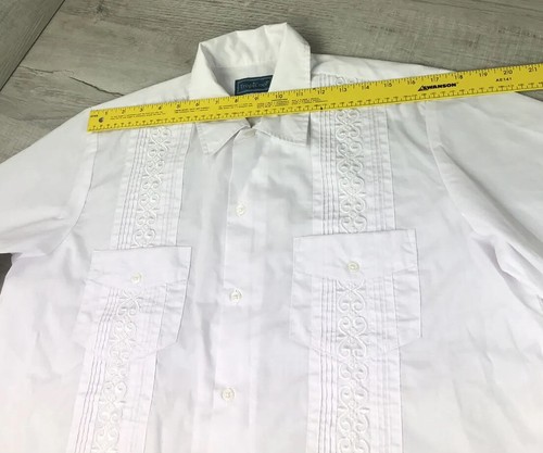 Vintage Mexican Wedding Shirt 70s 80s White TropiCool Collared Mens Size M - Picture 12 of 12