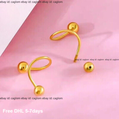 Pure 999 24K Yellow Gold Earrings Lucky Women Beads Stud Earrings 2.0g