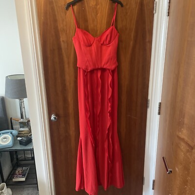 Oh Polly Red Ruffled Corset Long Length Evening Prom Dress Size 6 Party  Wedding | eBay UK