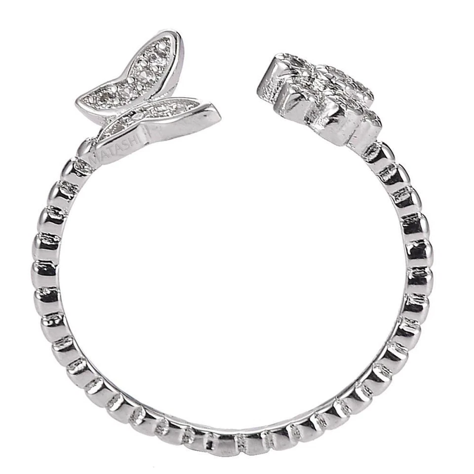 Anillo de mujer enchapado en rodio flor mariposa circón rosa abierto por Matashi talla 6 Foto 3 de 4