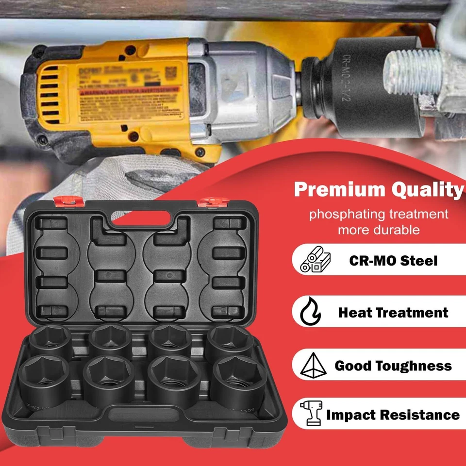3/4" Drive Spindle Axle Nut Impact Large Socket Set, 2-1/16" to 2-1/2", 8PCS/set - Image 3 of 4