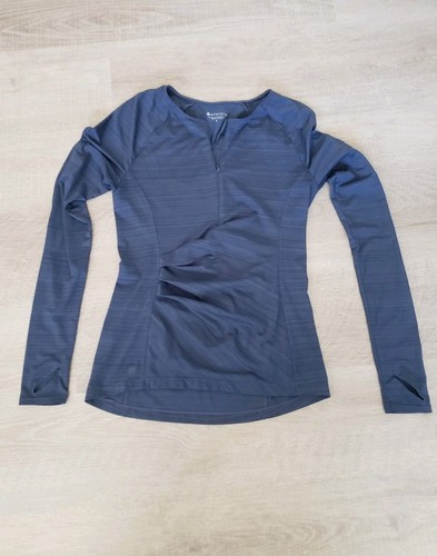 Athleta Shirt Women Shirt Running 1/4 Zip Pullover Blue Zip Pockets Ruffle Front