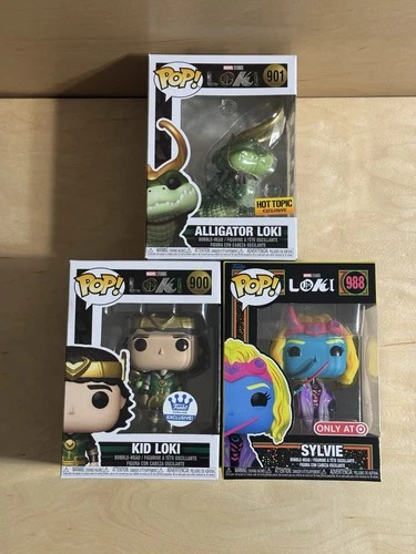 Funko Pop Marvel Loki Set - Alligator Loki #901 Kid Loki #900 Sylvie #988 - EXCL