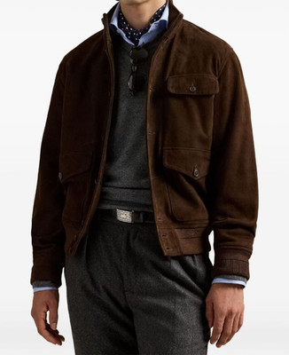 Braune Lederjacke Herren Reines Wildleder Bomber Größe S M L XL XXL 3XL Maßan...