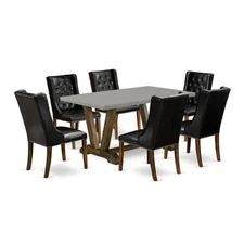 East West Furniture V796FO749-7 7-Pc Dining Room Table Set - 6 Black Pu...