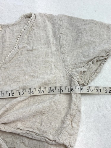 Iris Maxi Womens Crop Top Size 10 M Beige Linen Blend Tie Short Sleeve Peasant - Picture 8 of 10