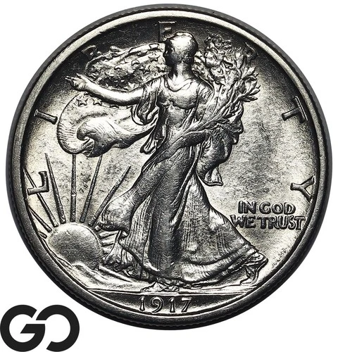1917-S Walking Liberty Half Dollar, Rev. MM, Nice Strike, Choice BU++ Key Date!