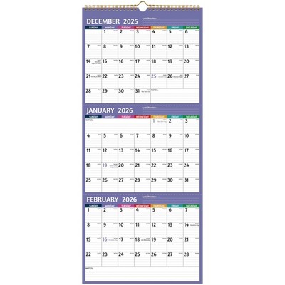 2026 Wall Calendar - 3 Month Calendar 2026 Vertical, Jan 2026 - Dec 2026, 3 M...