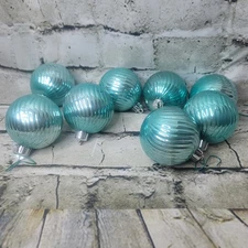 Set of  8 Vickerman  2.5" Teal Ribbed Ball Christmas Ornaments