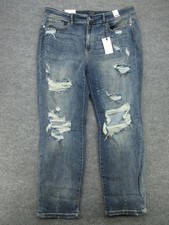 Judy Blue Jeans Womens 22W Blue Boyfriend Mid Rise Distressed Bleach Splash NEW