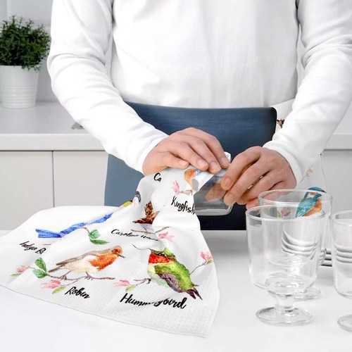 Birds Kitchen Towels Birds On Branch Dish Towels Set of 4 Cardinal Hummingbir... - Picture 6 of 6
