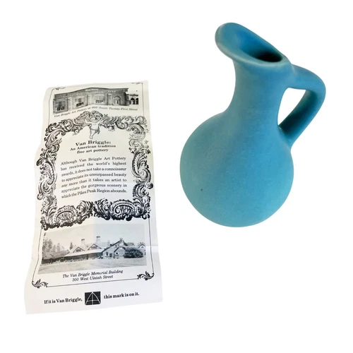 Van Briggle Vintage Ewer Pitcher Turquoise 7" Tall Signed 1960s Paper Brochure