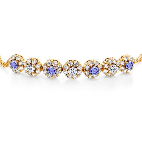 18K Yellow Gold Plated Silver Tanzanite and White Topaz Tennis Bracelet For - Picture 3 of 5