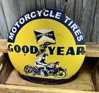 Vintage Goodyear Motorcycle Tires Domed Porcelain Metal Sign