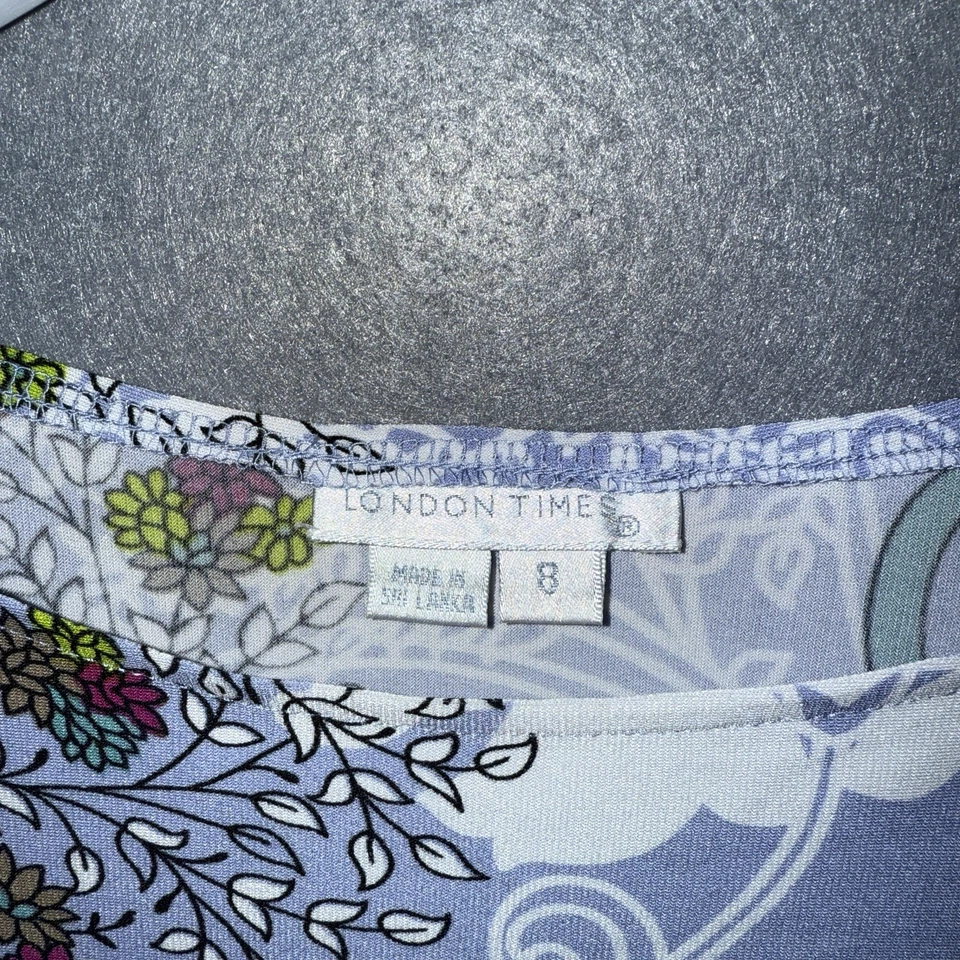 Vestido recto London Times para mujer 8 periwinkle manga 3/4 floral cachemira elástico Foto 3 de 4