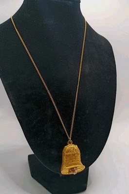 Unique Vintage Perfume Holder Gold Tone Bell Necklace Woman's Fashion 