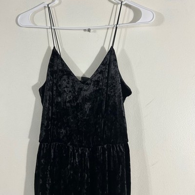 I Joah Jumpsuit Womens Small Black Good Crushed Velvet Wide Leg V-Neck Spaghetti