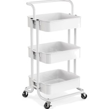 3 Tier Rolling Cart, Metal Utility Cart with Wheels and Handle, Rolling Stora...