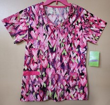 Womens Scrub Top Hearts of Hope Size Small Pink Red 5219 WS Bio NWT